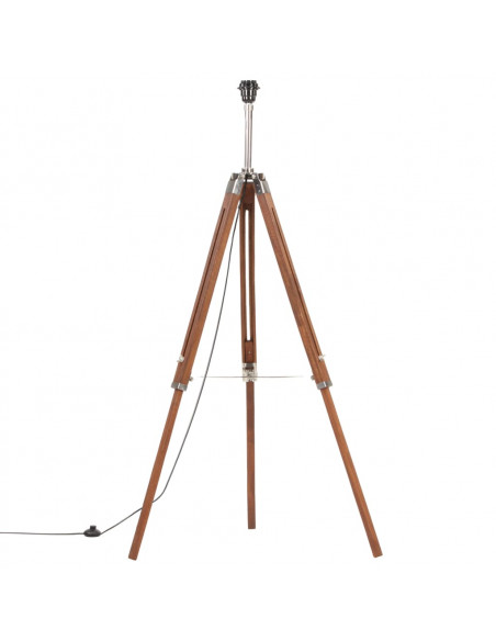Lampada a Treppiede Marrone e Bianco in Legno di Teak 141 cm
