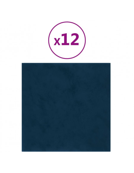 Pannelli Murali 12 pz Blu 30x30 cm Velluto 1,08 m²