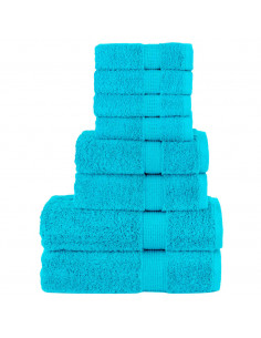 Set Asciugamani 8 pz Turchesi 600 gsm 100% Cotone 2