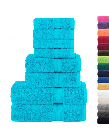 Set Asciugamani 8 pz Turchesi 600 gsm 100% Cotone