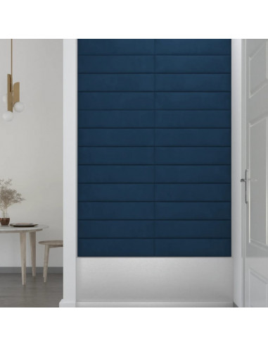 Pannelli Murali 12 pz Blu 60x15 cm Velluto 1,08 m²