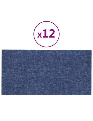 Pannelli Murali 12 pz Blu 30x15 cm Tessuto 0,54 m²