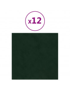 Pannelli Murali 12 pz Verde Scuro 60x15 cm Velluto 1,08 m² 2