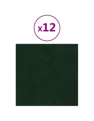Pannelli Murali 12 pz Verde Scuro 60x15 cm Velluto 1,08 m²