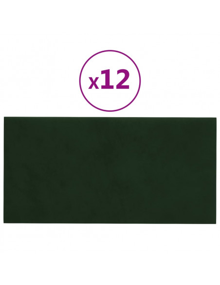 Pannelli Murali 12 pz Verde Scuro 60x30 cm in Velluto 2,16 m²