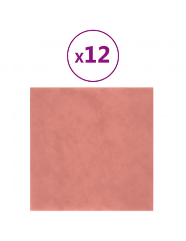 Pannelli Murali 12 pz Rosa 30x30 cm Velluto 1,08 m²