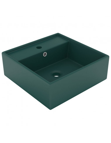 Lavabo Troppopieno Quadrato Verde Scuro Opaco 41x41cm Ceramica