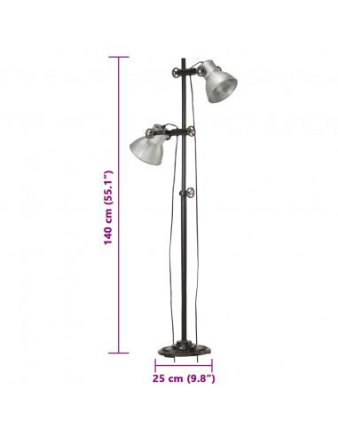 Lampada da Pavimento con 2 Paralumi Argento E27 in Ghisa