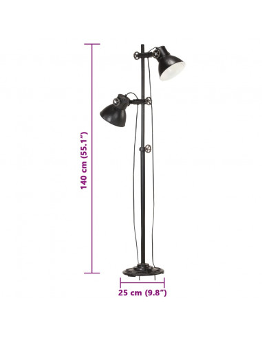 Lampada da Pavimento con 2 Paralumi Nera E27 in Ghisa