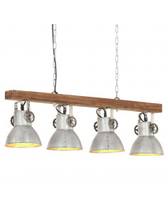 Lampada a Sospensione Industriale Argento E27 Legno di Mango 2