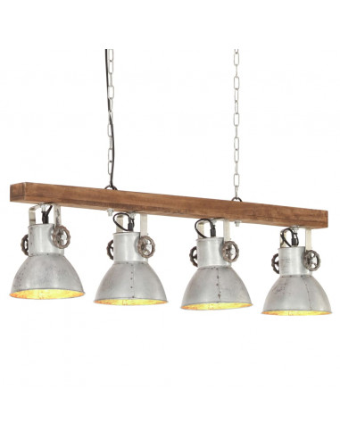 Lampada a Sospensione Industriale Argento E27 Legno di Mango