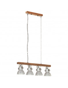 Lampada a Sospensione Industriale Argento E27 Legno di Mango 2