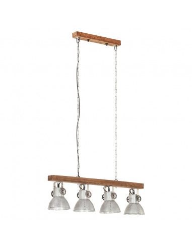 Lampada a Sospensione Industriale Argento E27 Legno di Mango