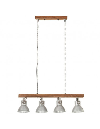Lampada a Sospensione Industriale Argento E27 Legno di Mango