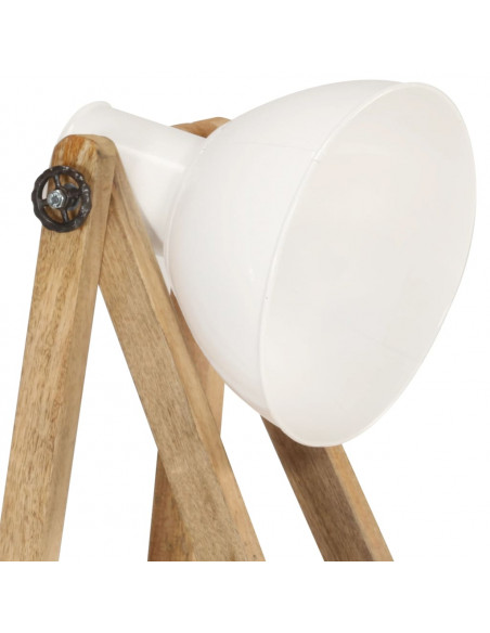 Lampada da Pavimento Bianca E27 in Legno Massello di Mango
