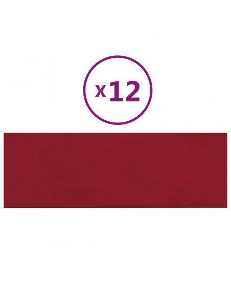 Pannelli Murali 12 pz Rosso Vino 90x30 cm Velluto 3,24 m²