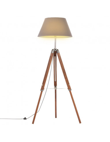 Lampada a Treppiede Marrone e Grigio in Legno di Teak 141 cm
