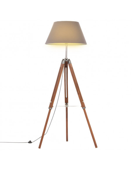 Lampada a Treppiede Marrone e Grigio in Legno di Teak 141 cm