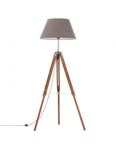 Lampada a Treppiede Marrone e Grigio in Legno di Teak 141 cm