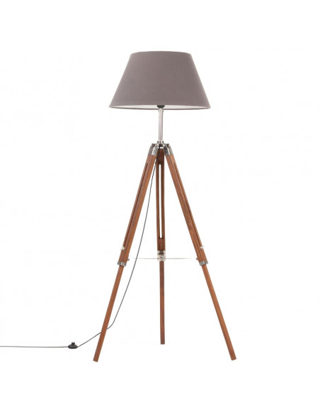 Lampada a Treppiede Marrone e Grigio in Legno di Teak 141 cm