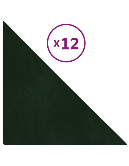 Pannelli Murali 12 pz Verde Scuro 30x30 cm in Velluto 0,54 m²