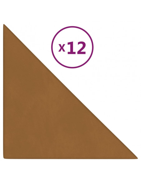 Pannelli Murali 12 pz Marroni 30x30 cm in Velluto 0,54 m²