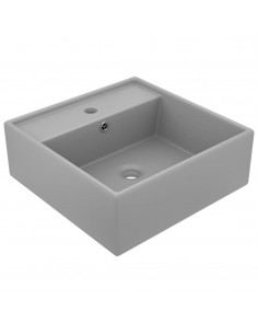 Lavabo Troppopieno Cubico Grigio Chiaro Opaco 41x41cm Ceramica 2