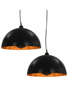 Lampadari 2 pz Nero e Oro Semi-Sferici 40 cm E27 2