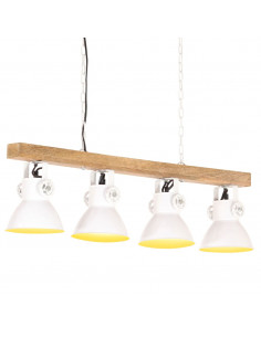 Lampada a Sospensione Industriale Bianca E27 Legno di Mango 2