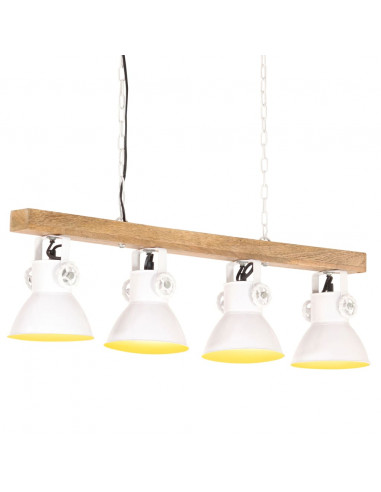 Lampada a Sospensione Industriale Bianca E27 Legno di Mango