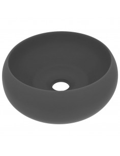 Lavandino Lusso Rotondo Grigio Scuro Opaco 40x15 cm in Ceramica 2