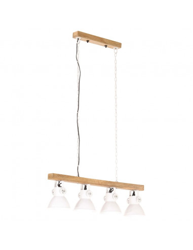 Lampada a Sospensione Industriale Bianca E27 Legno di Mango