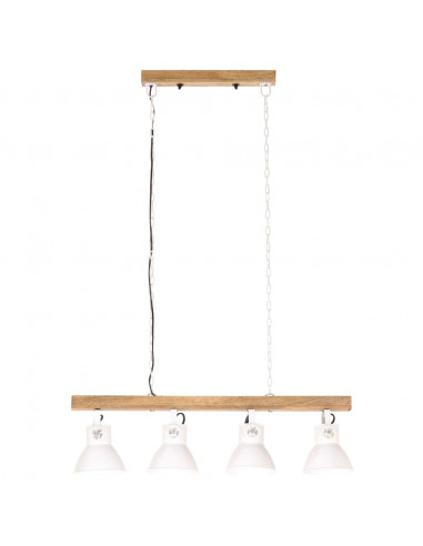 Lampada a Sospensione Industriale Bianca E27 Legno di Mango