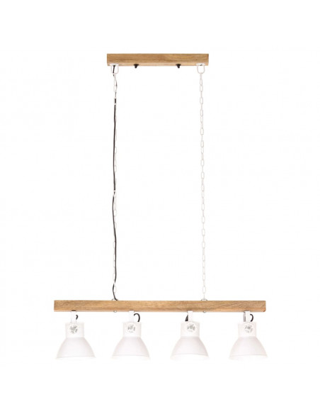 Lampada a Sospensione Industriale Bianca E27 Legno di Mango