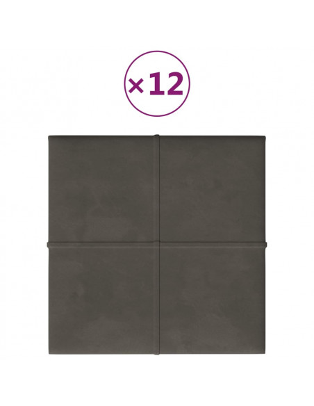 Pannelli Murali 12 pz Grigio Scuro 30x30 cm in Velluto 1,08 m²