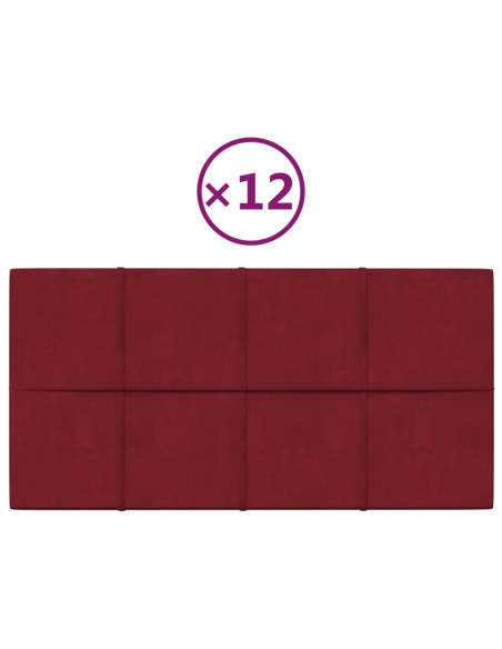 Pannelli Murali 12 pz Rosso Vino 60x30 cm in Velluto 2,16 m²