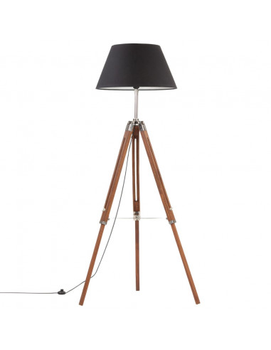 Lampada a Treppiede Marrone e Nero in Legno di Teak 141 cm