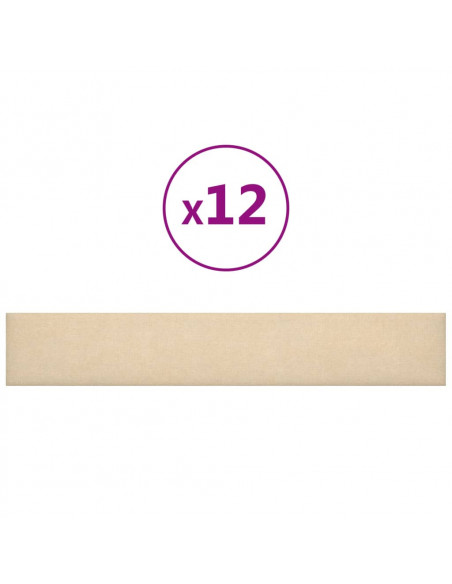 Pannelli Murali 12 pz Crema 90x15 cm Tessuto 1,62 m²