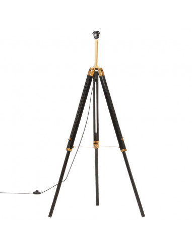 Lampada a Treppiede Nero e Oro in Massello di Teak 141 cm