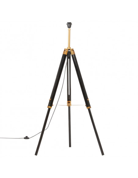 Lampada a Treppiede Nero e Oro in Massello di Teak 141 cm