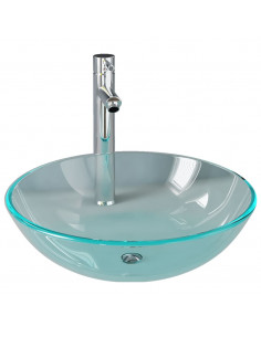 Lavandino con Rubinetto e Piletta a Pressione Vetro Temperato 2