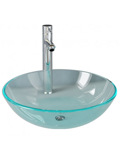 Lavandino con Rubinetto e Piletta a Pressione Vetro Temperato