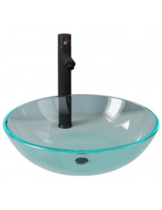 Lavandino con Rubinetto e Piletta a Pressione Vetro Temperato 2