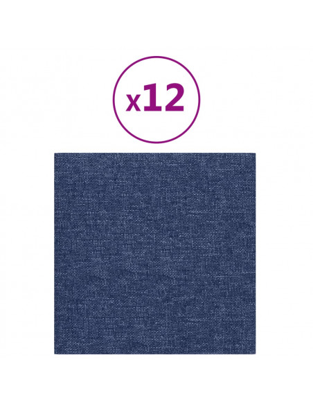 Pannelli Murali 12 pz Blu 30x30 cm in Tessuto 1,08 m²