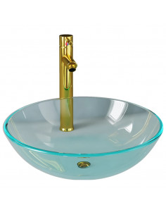 Lavandino con Rubinetto e Piletta a Pressione Vetro Temperato 2