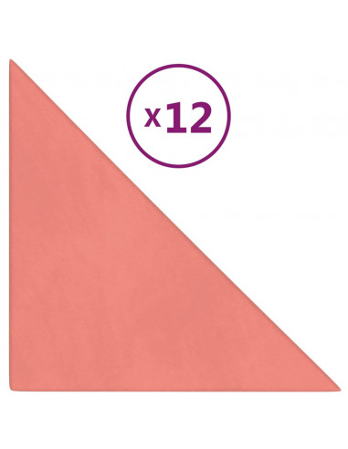 Pannelli Murali 12 pz Rosa 30x30 cm Velluto 0,54 m²