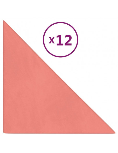 Pannelli Murali 12 pz Rosa 30x30 cm Velluto 0,54 m²