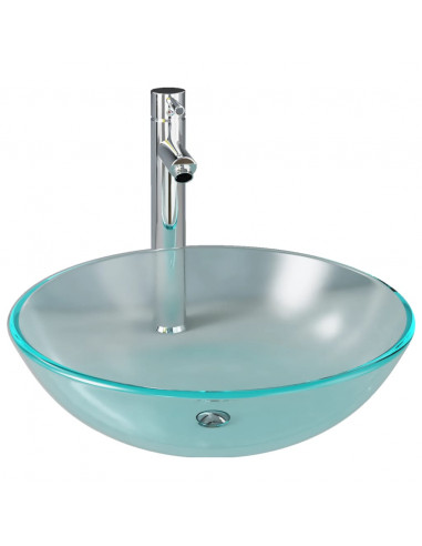 Lavandino con Rubinetto e Piletta in Vetro Temperato Satinato