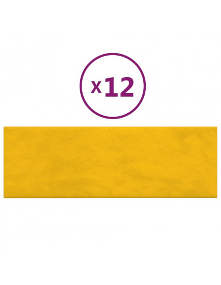 Pannelli Murali 12 pz Gialli 90x30 cm Velluto 3,24 m²