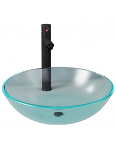 Lavandino con Rubinetto e Piletta in Vetro Temperato Satinato 2